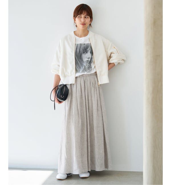 IENA「《セットアップ対応/予約》フレンチリネンチェックタックギャザースカート」|スカート|