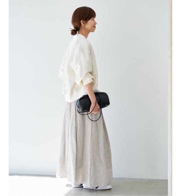IENA「《セットアップ対応/予約》フレンチリネンチェックタックギャザースカート」|スカート|