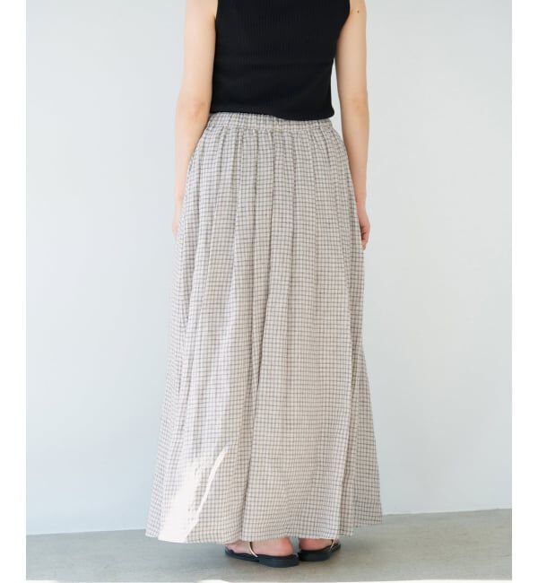 IENA「《セットアップ対応/予約》フレンチリネンチェックタックギャザースカート」|スカート|