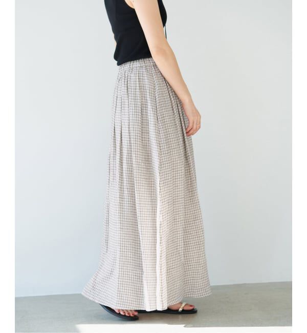 IENA「《セットアップ対応/予約》フレンチリネンチェックタックギャザースカート」|スカート|