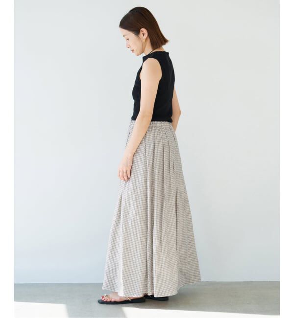 IENA「《セットアップ対応/予約》フレンチリネンチェックタックギャザースカート」|スカート|