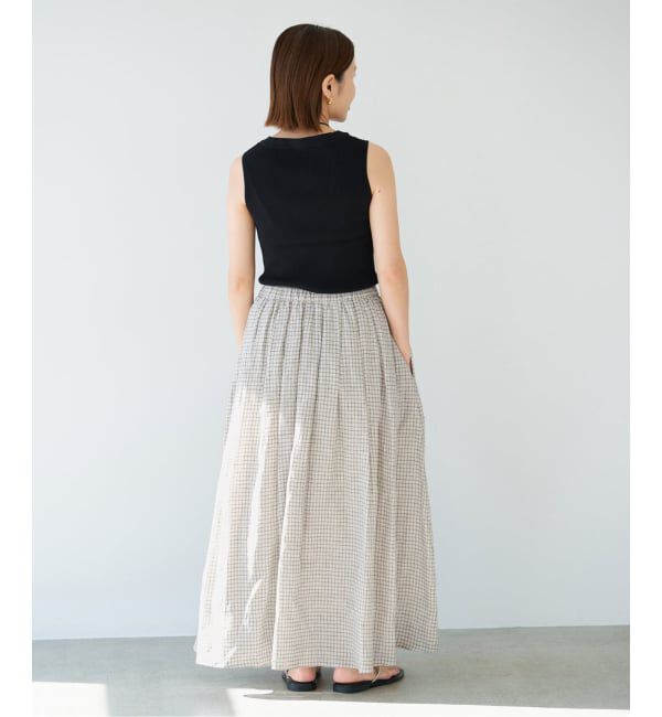 IENA「《セットアップ対応/予約》フレンチリネンチェックタックギャザースカート」|スカート|