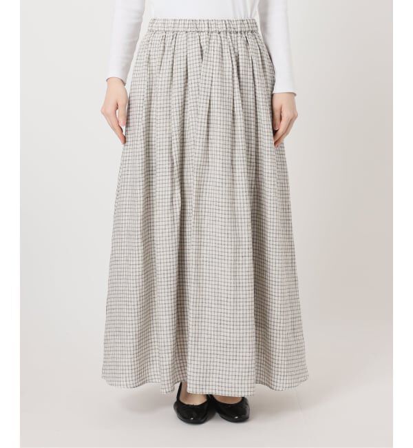 IENA「《セットアップ対応/予約》フレンチリネンチェックタックギャザースカート」|スカート|
