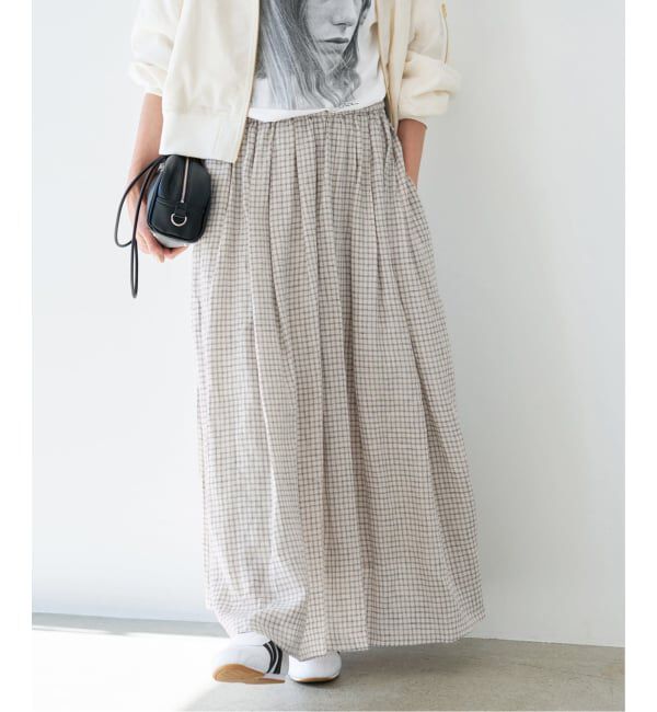IENA「《セットアップ対応/予約》フレンチリネンチェックタックギャザースカート」|スカート|
