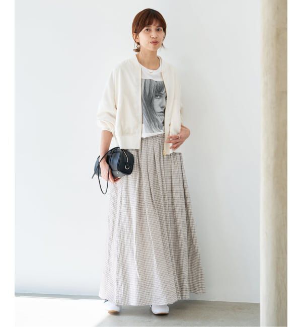 IENA「《セットアップ対応/予約》フレンチリネンチェックタックギャザースカート」|スカート|