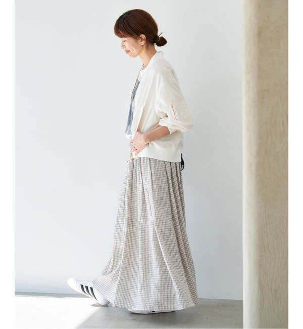IENA「《セットアップ対応/予約》フレンチリネンチェックタックギャザースカート」|スカート|