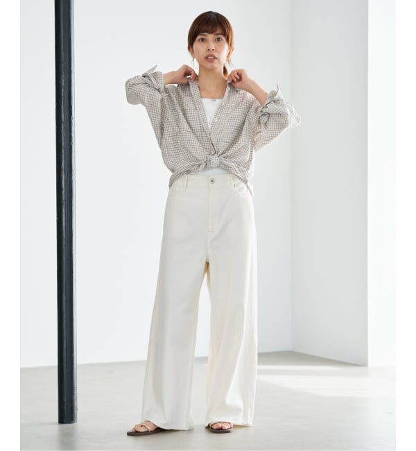 IENA「《セットアップ対応/予約》フレンチリネンチェックレギュラーカラーシャツ」|シャツ・ブラウス|