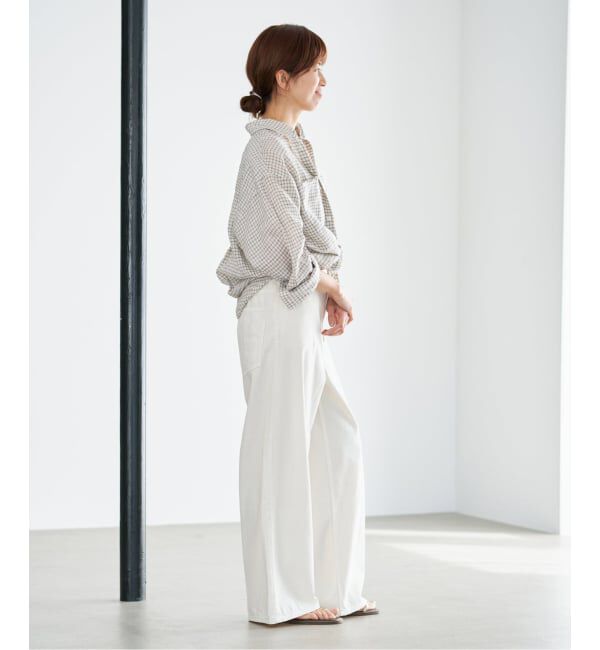 IENA「《セットアップ対応/予約》フレンチリネンチェックレギュラーカラーシャツ」|シャツ・ブラウス|