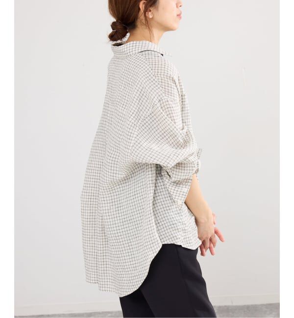 IENA「《セットアップ対応/予約》フレンチリネンチェックレギュラーカラーシャツ」|シャツ・ブラウス|