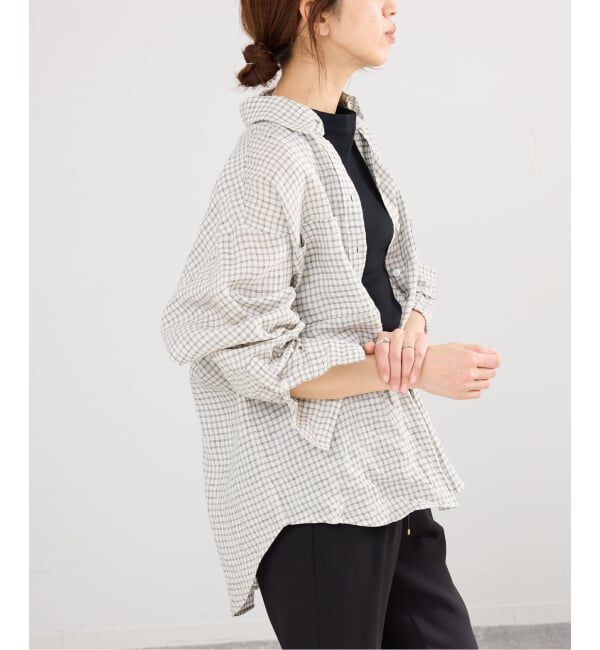 IENA「《セットアップ対応/予約》フレンチリネンチェックレギュラーカラーシャツ」|シャツ・ブラウス|