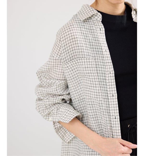 IENA「《セットアップ対応/予約》フレンチリネンチェックレギュラーカラーシャツ」|シャツ・ブラウス|