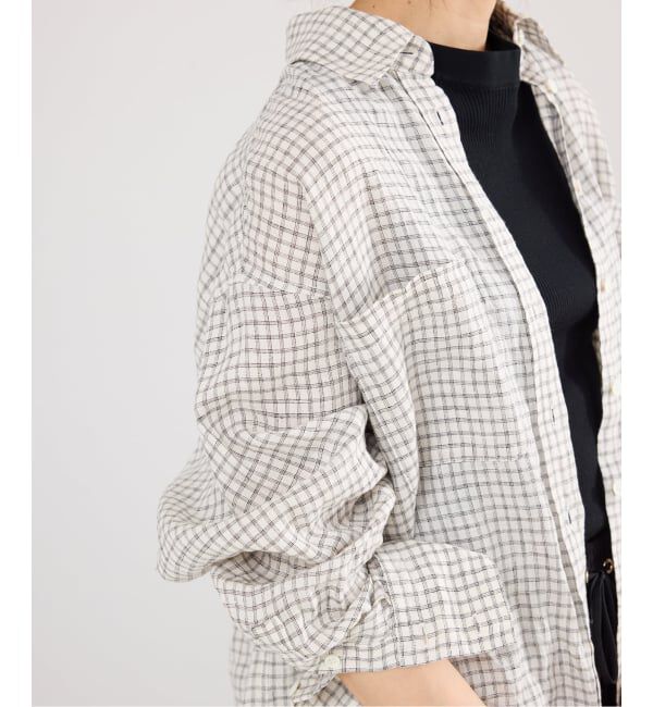 IENA「《セットアップ対応/予約》フレンチリネンチェックレギュラーカラーシャツ」|シャツ・ブラウス|