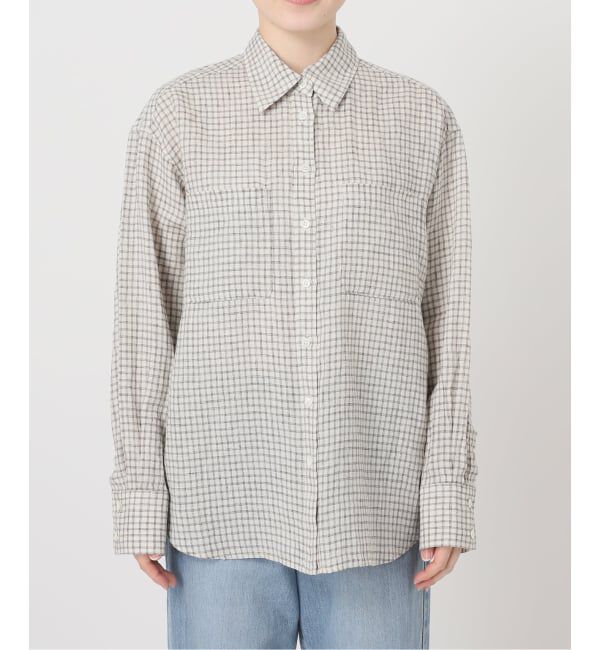 IENA「《セットアップ対応/予約》フレンチリネンチェックレギュラーカラーシャツ」|シャツ・ブラウス|