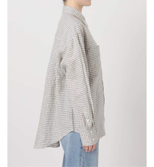 IENA「《セットアップ対応/予約》フレンチリネンチェックレギュラーカラーシャツ」|シャツ・ブラウス|