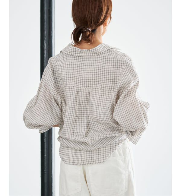 IENA「《セットアップ対応/予約》フレンチリネンチェックレギュラーカラーシャツ」|シャツ・ブラウス|
