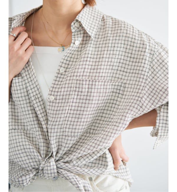 IENA「《セットアップ対応/予約》フレンチリネンチェックレギュラーカラーシャツ」|シャツ・ブラウス|