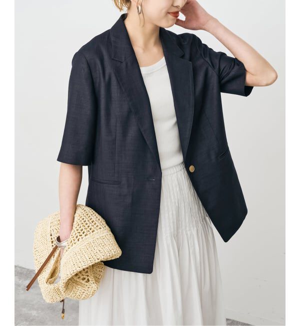 Spick and Span「《セットアップ可 / 予約》ライトドライクロスシングルブレストジャケット」|テーラードジャケット|ネイビー