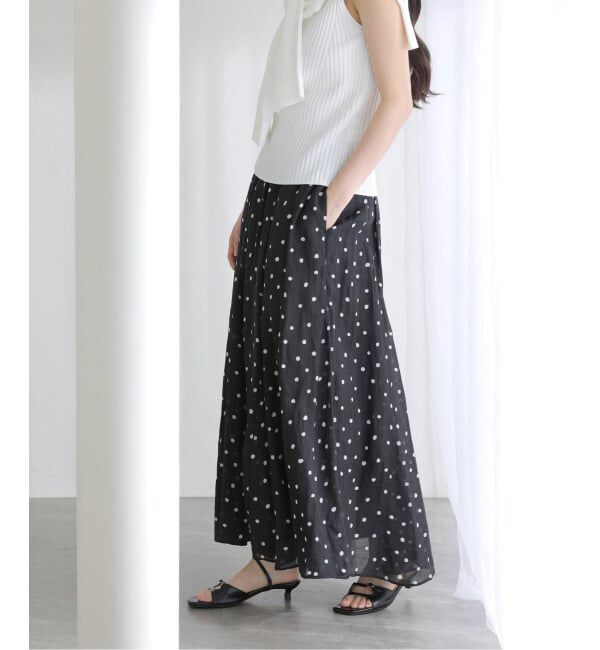  「《予約》【洗える】麻ボイルドットスカート」|スカート|