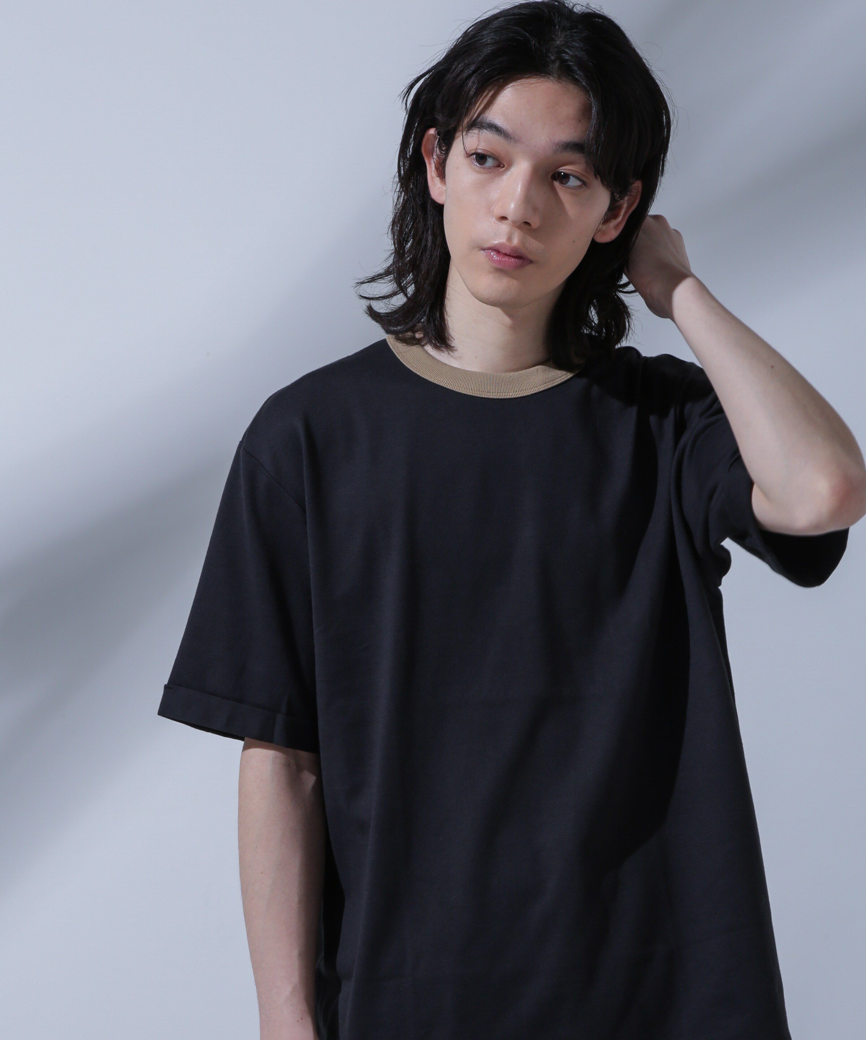 nano･universe「Anti Soaked 汗染み防止 リンガーネックTシャツ」|Tシャツ・カットソー|ブラック
