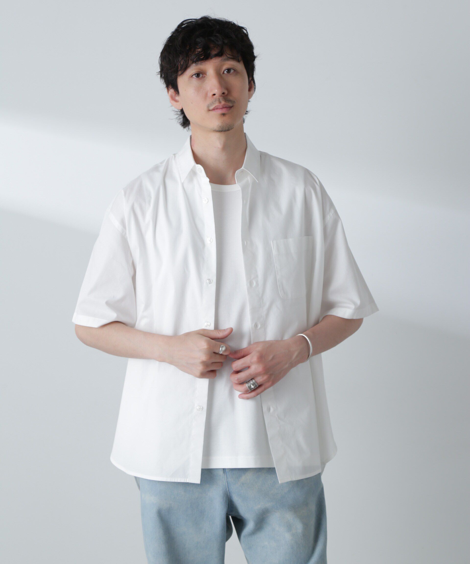 nano･universe「BIGシャンブレーシャツ 半袖」|シャツ・ブラウス|