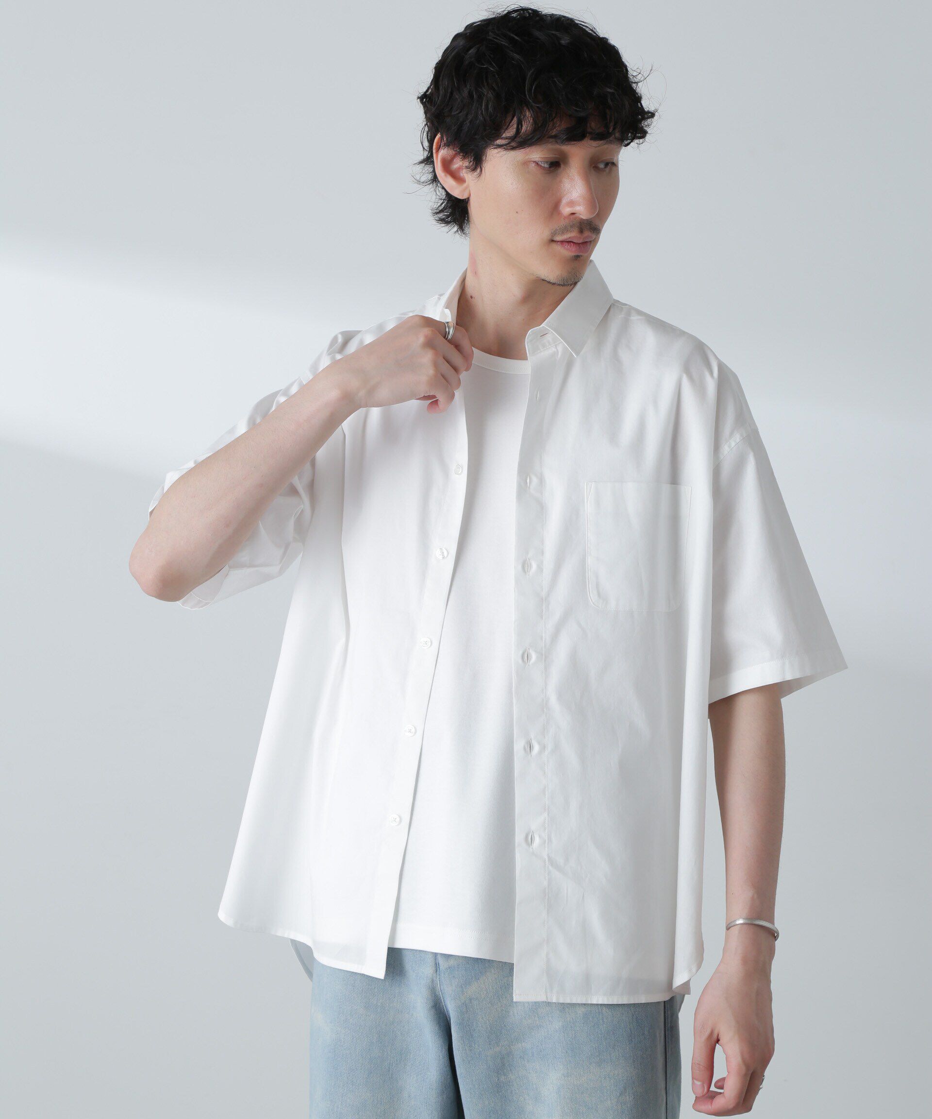 nano･universe「BIGシャンブレーシャツ 半袖」|シャツ・ブラウス|