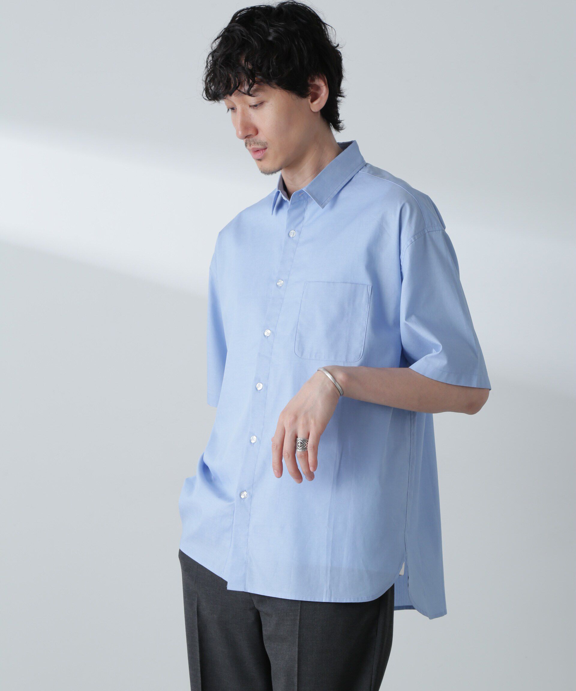 nano･universe「BIGシャンブレーシャツ 半袖」|シャツ・ブラウス|