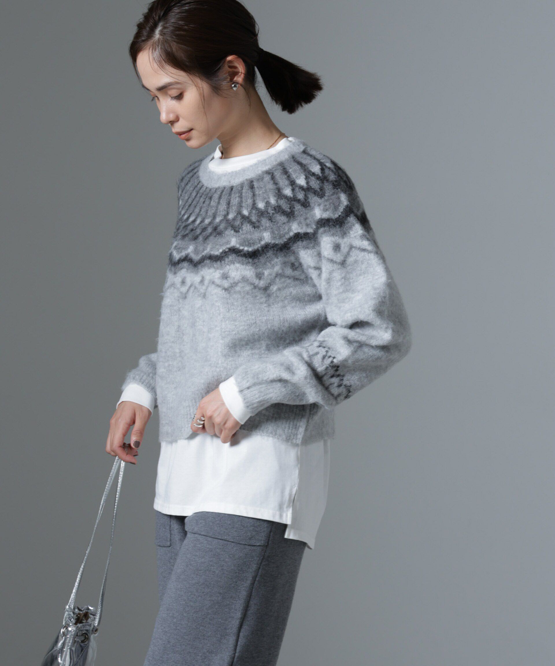 nano･universe「求心柄ニット」|ニット・セーター|L.グレー1