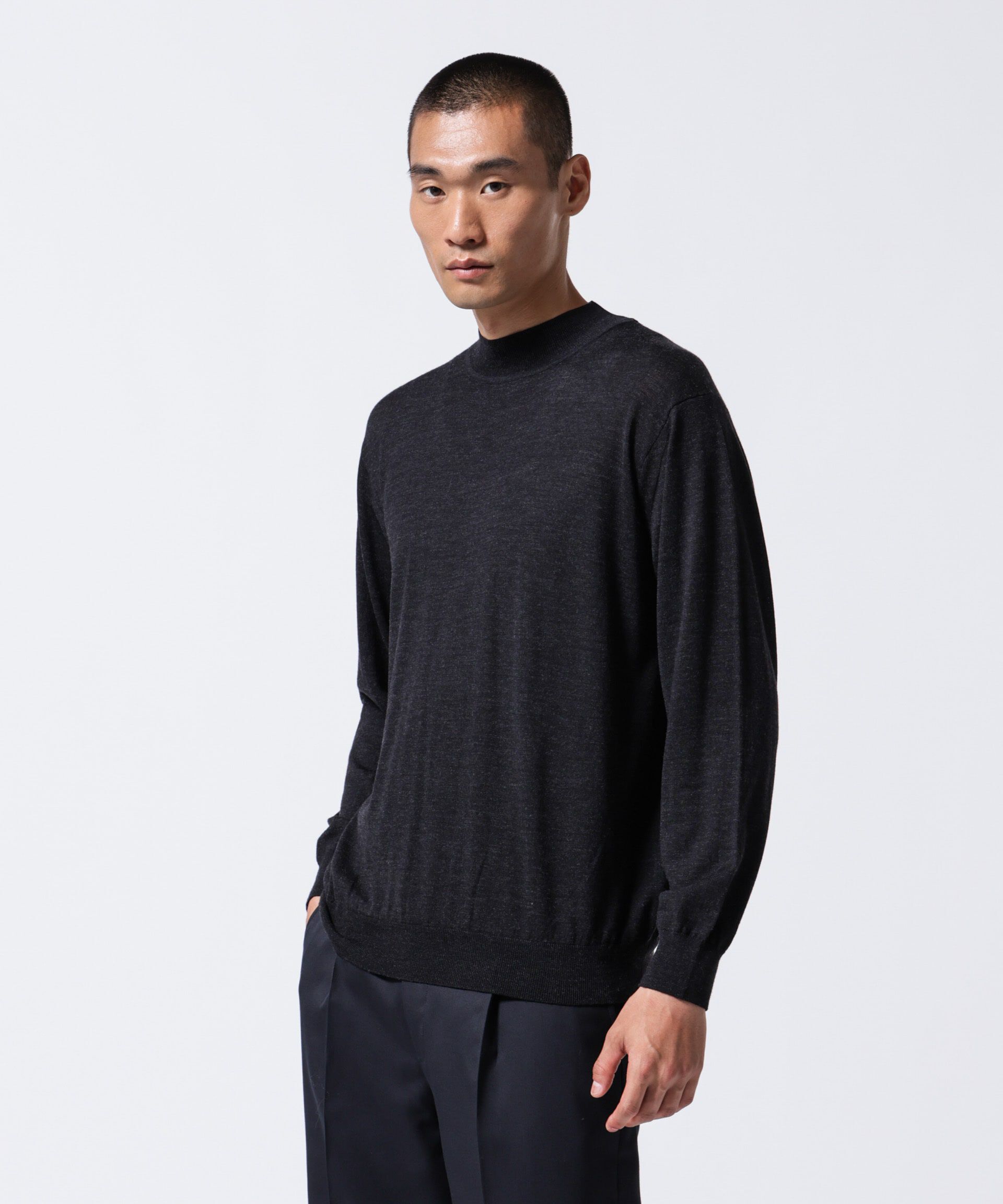 nano･universe「「ASSEMBLANC」BRISBANEベンチレーションモックネックプルオーバー」|ニット・セーター|ブラック