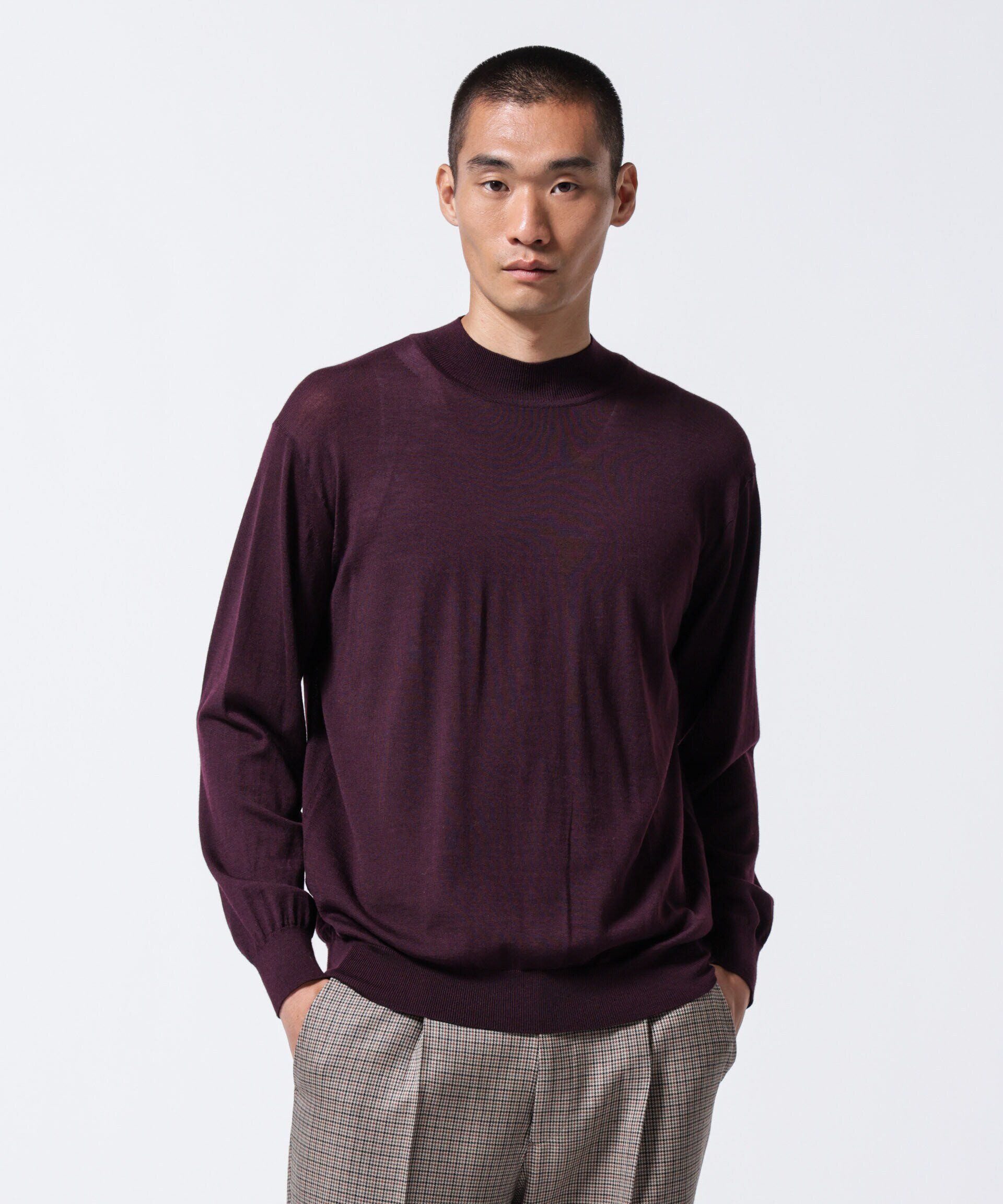 nano･universe「「ASSEMBLANC」BRISBANEベンチレーションモックネックプルオーバー」|ニット・セーター|ボルドー3