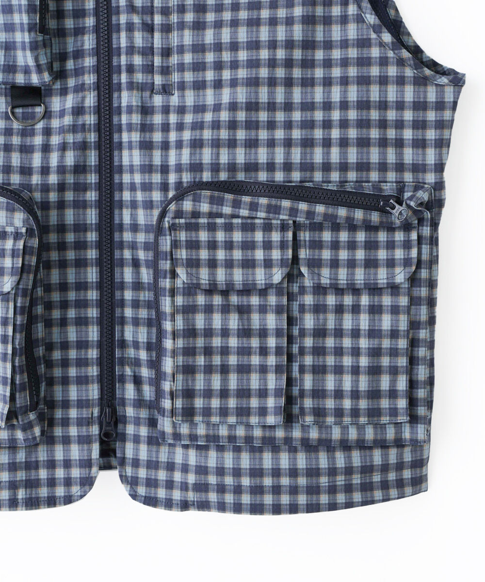 nano･universe「「HOTEL PALACE」オテルパラス デジタルプリントトラベルチェックベスト」|ダウンベスト・ベスト|