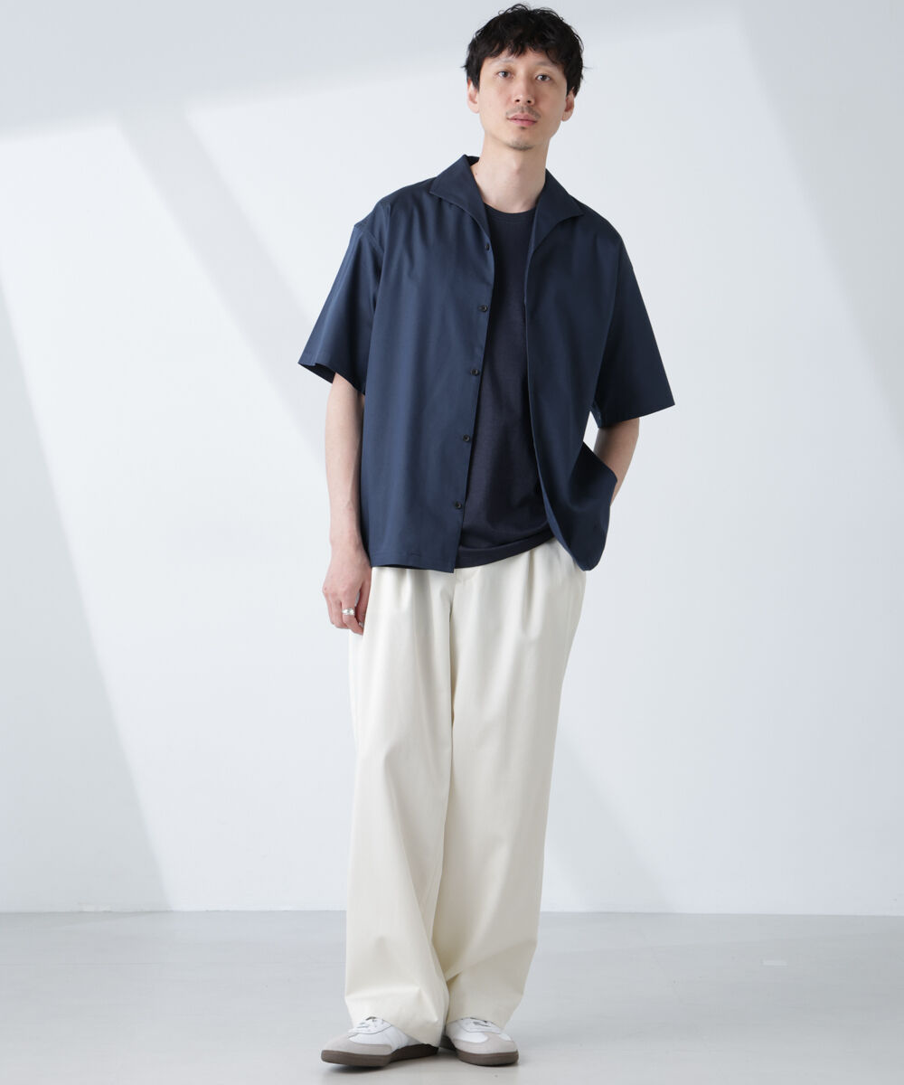 nano･universe「ソラーロライトストレッチワイドカラーシャツ 半袖(セットアップ可)」|シャツ・ブラウス|