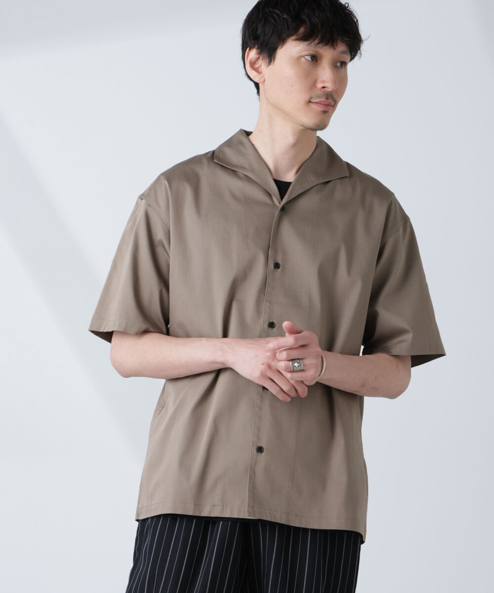 nano･universe「ソラーロライトストレッチワイドカラーシャツ 半袖(セットアップ可)」|シャツ・ブラウス|カーキ