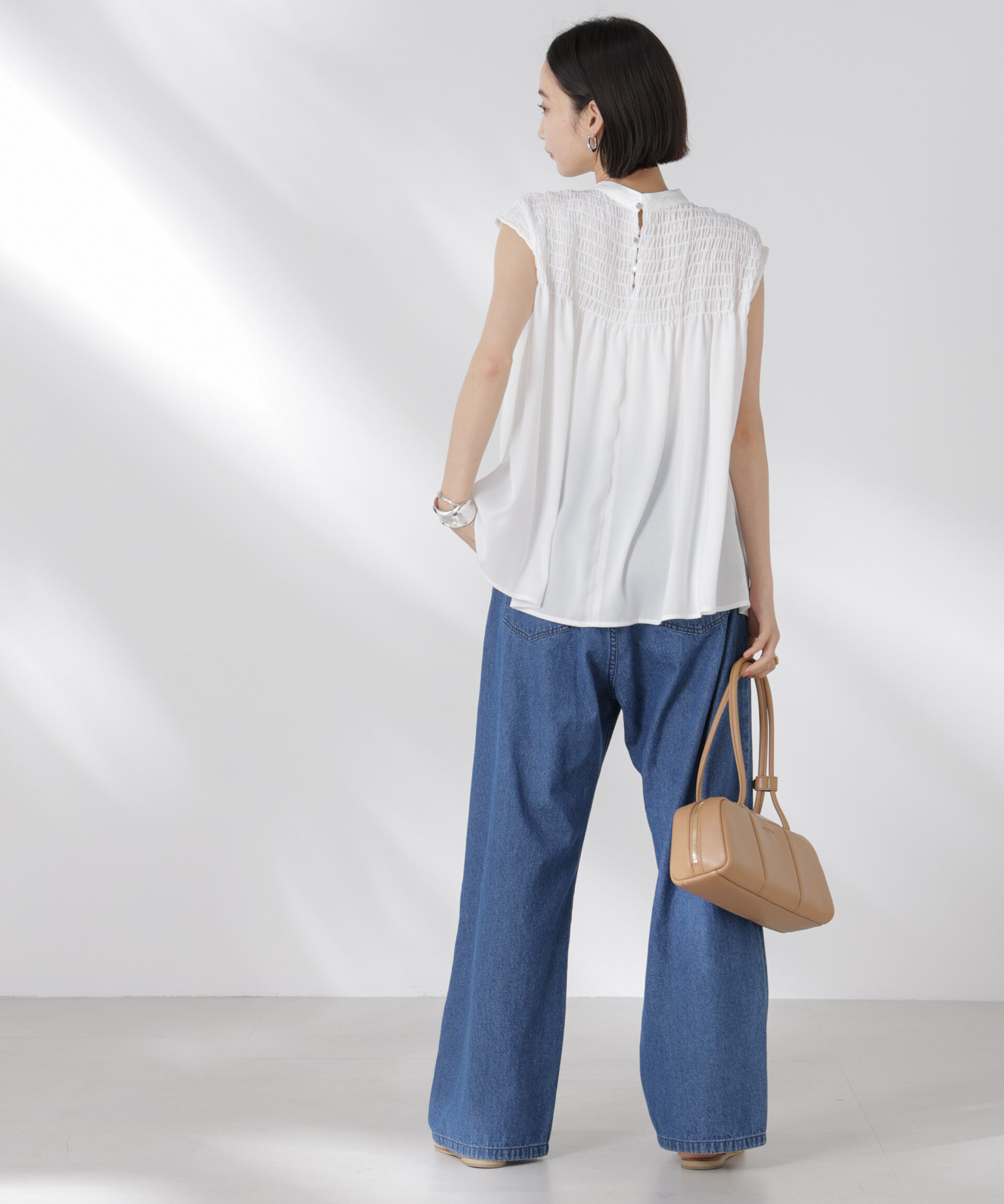 nano･universe「フロントシャーリングノースリーブブラウス」|シャツ・ブラウス|