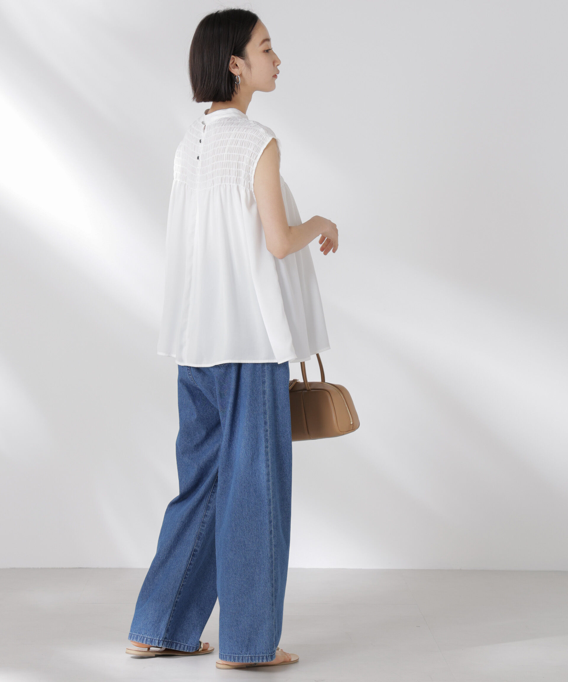 nano･universe「フロントシャーリングノースリーブブラウス」|シャツ・ブラウス|