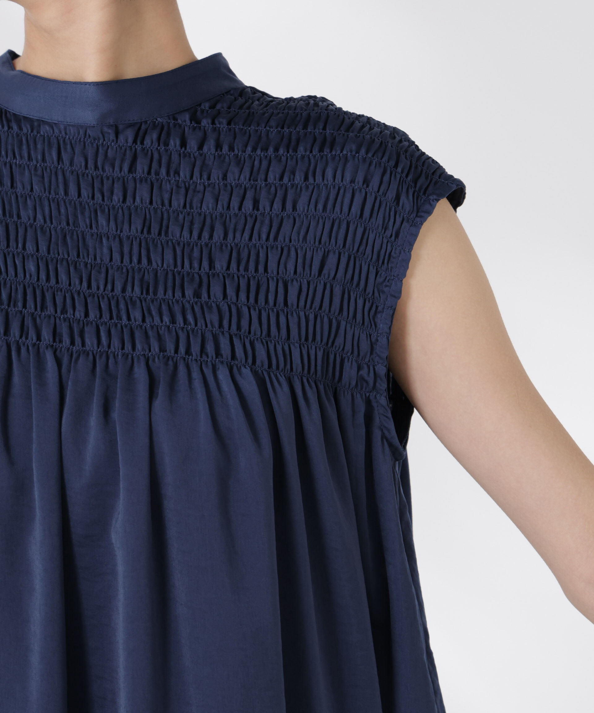 nano･universe「フロントシャーリングノースリーブブラウス」|シャツ・ブラウス|