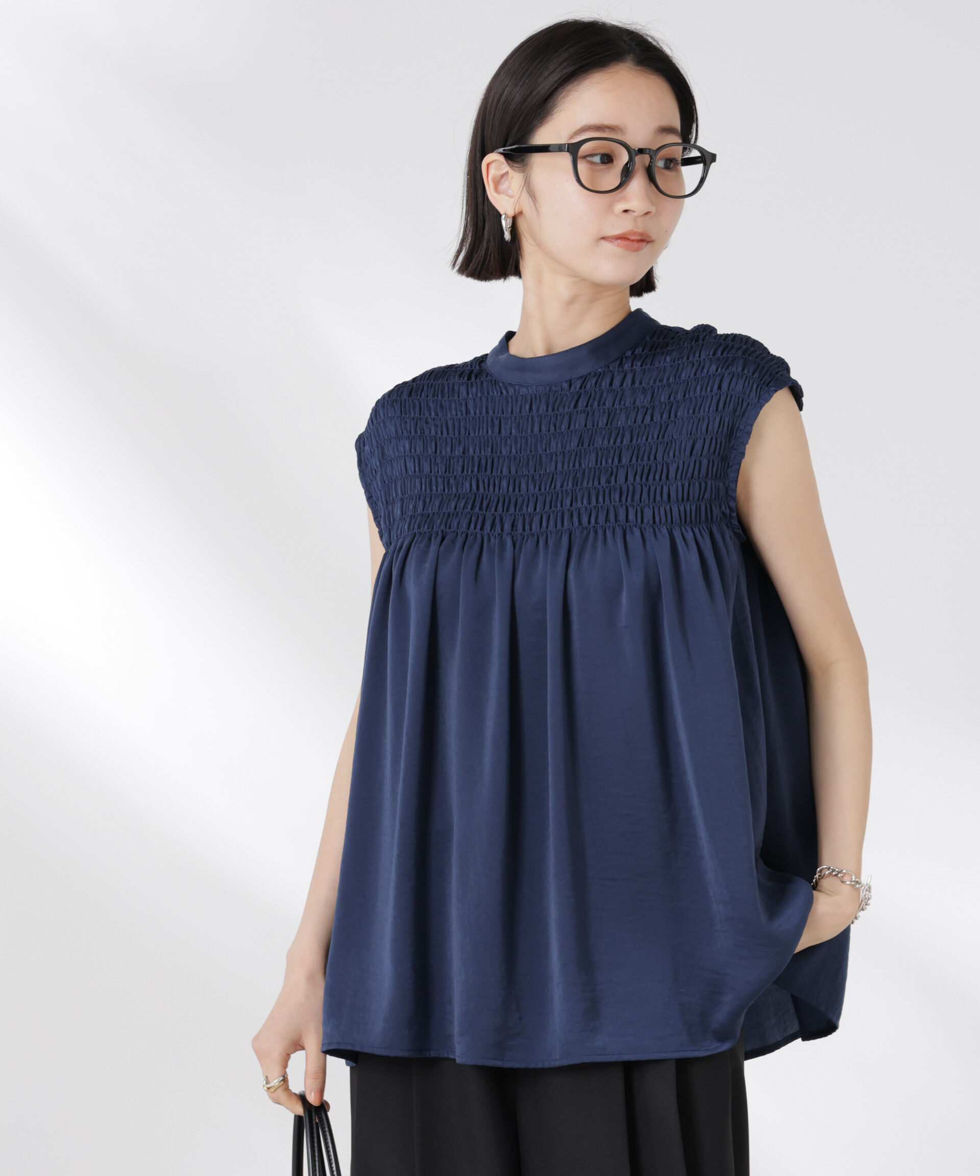 nano･universe「フロントシャーリングノースリーブブラウス」|シャツ・ブラウス|