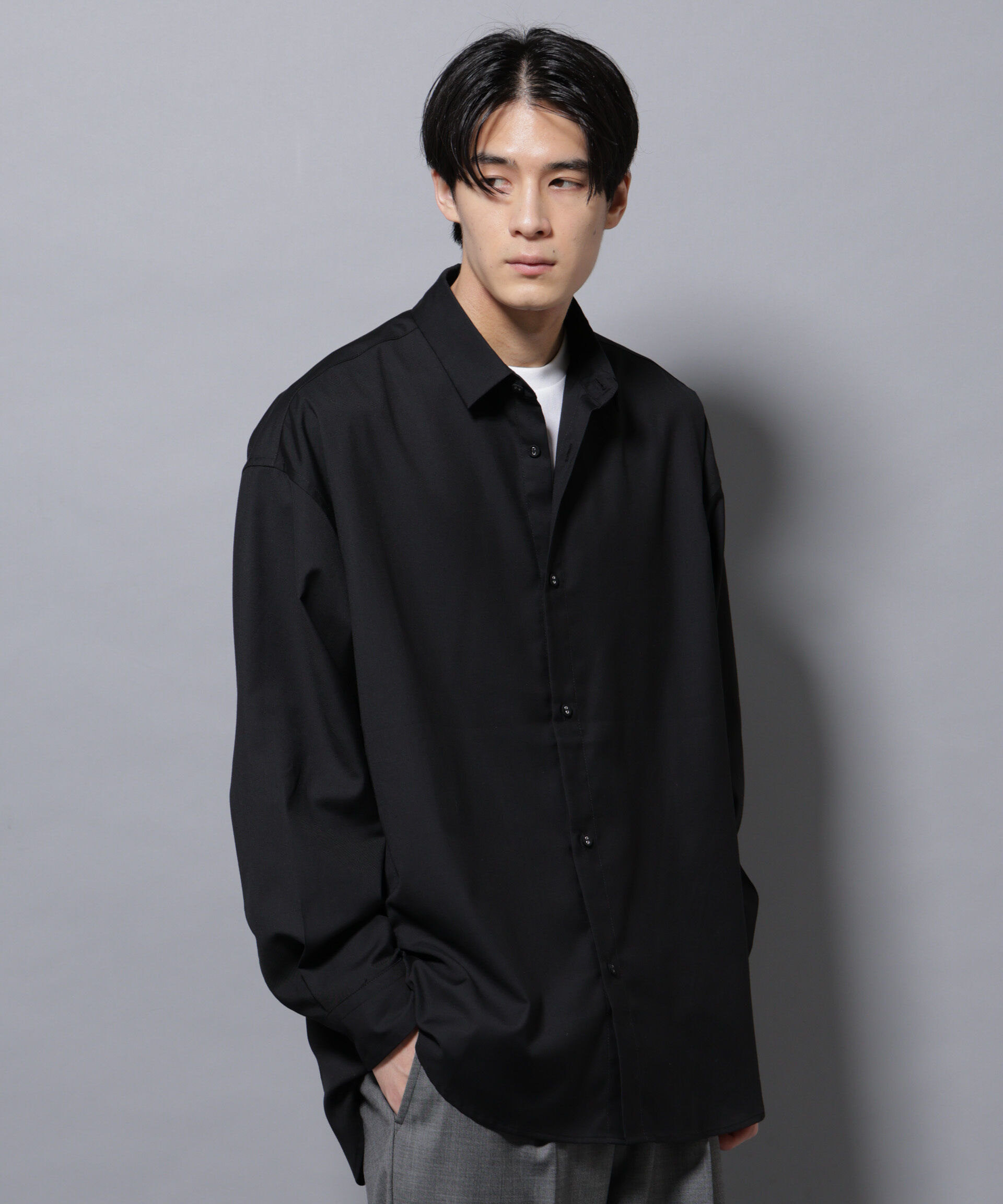 nano･universe「ビッグドレープシャツ 長袖」|シャツ・ブラウス|ブラック