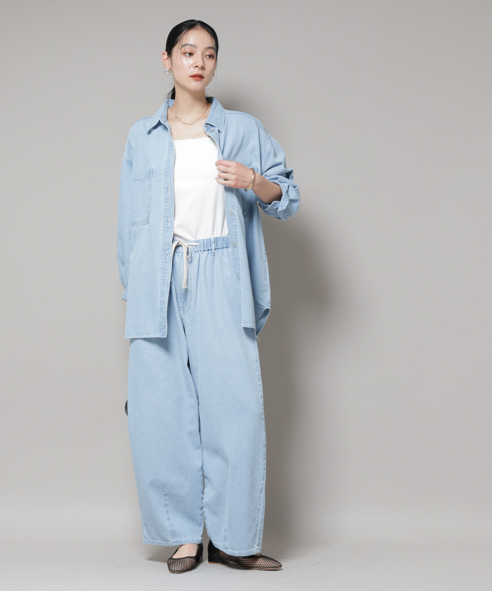 nano･universe「刺繍入りデニムワイドシャツ(セットアップ可)」|シャツ・ブラウス|