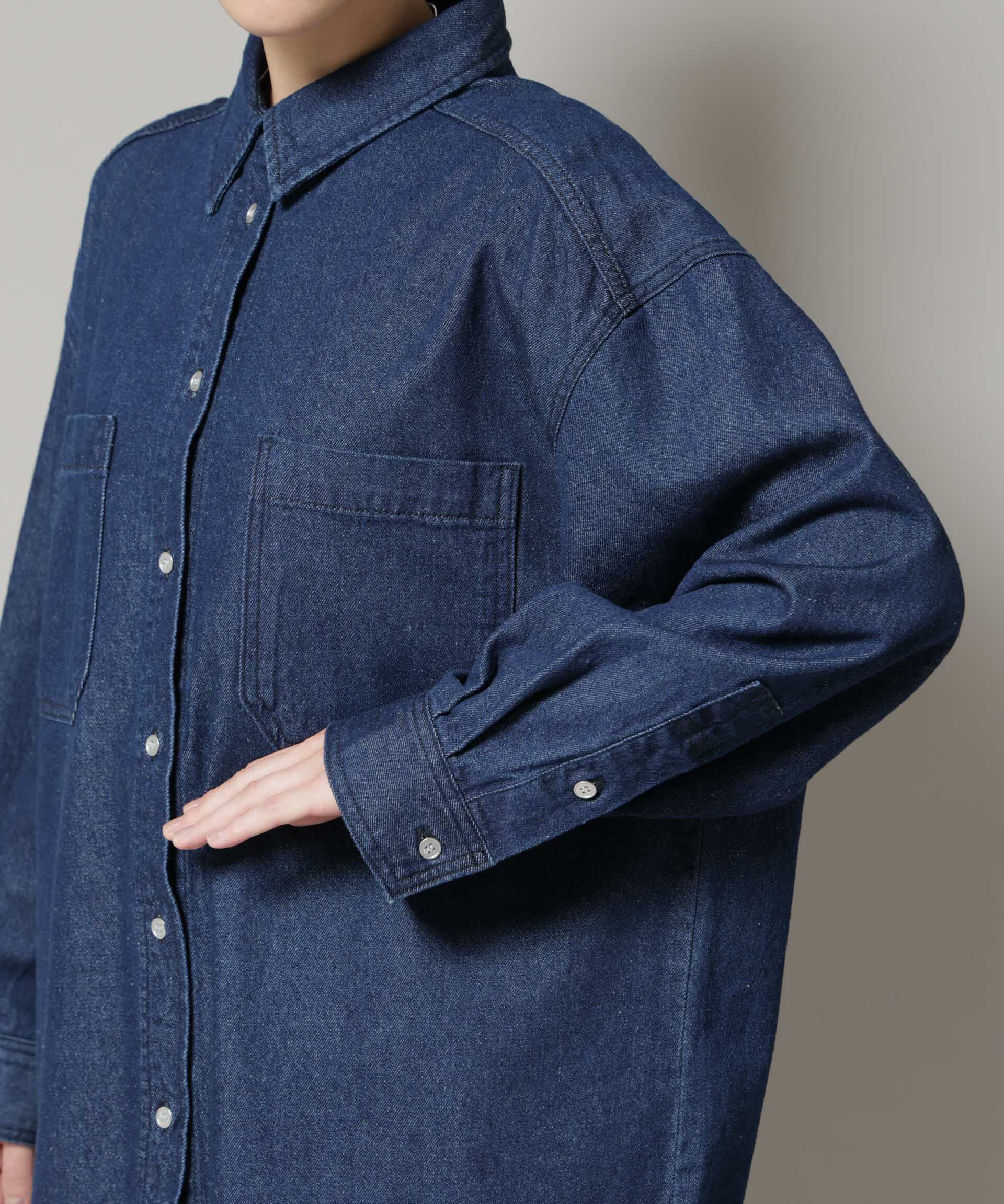 nano･universe「刺繍入りデニムワイドシャツ(セットアップ可)」|シャツ・ブラウス|