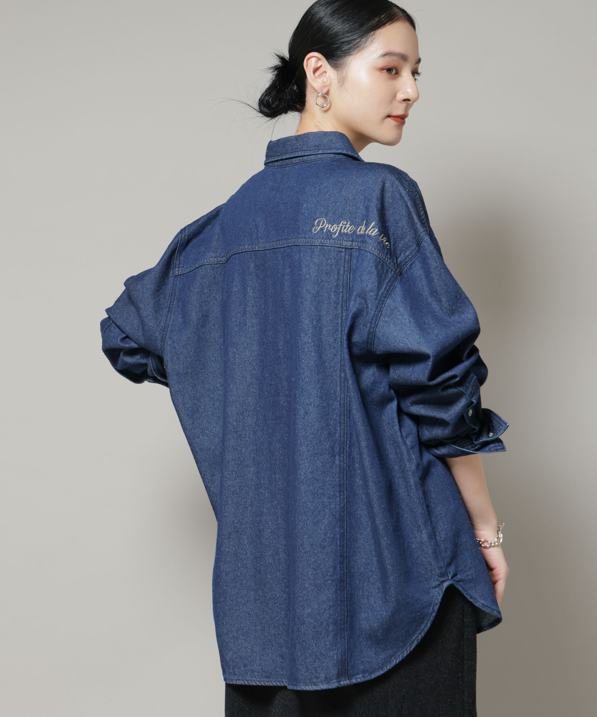 nano･universe「刺繍入りデニムワイドシャツ(セットアップ可)」|シャツ・ブラウス|