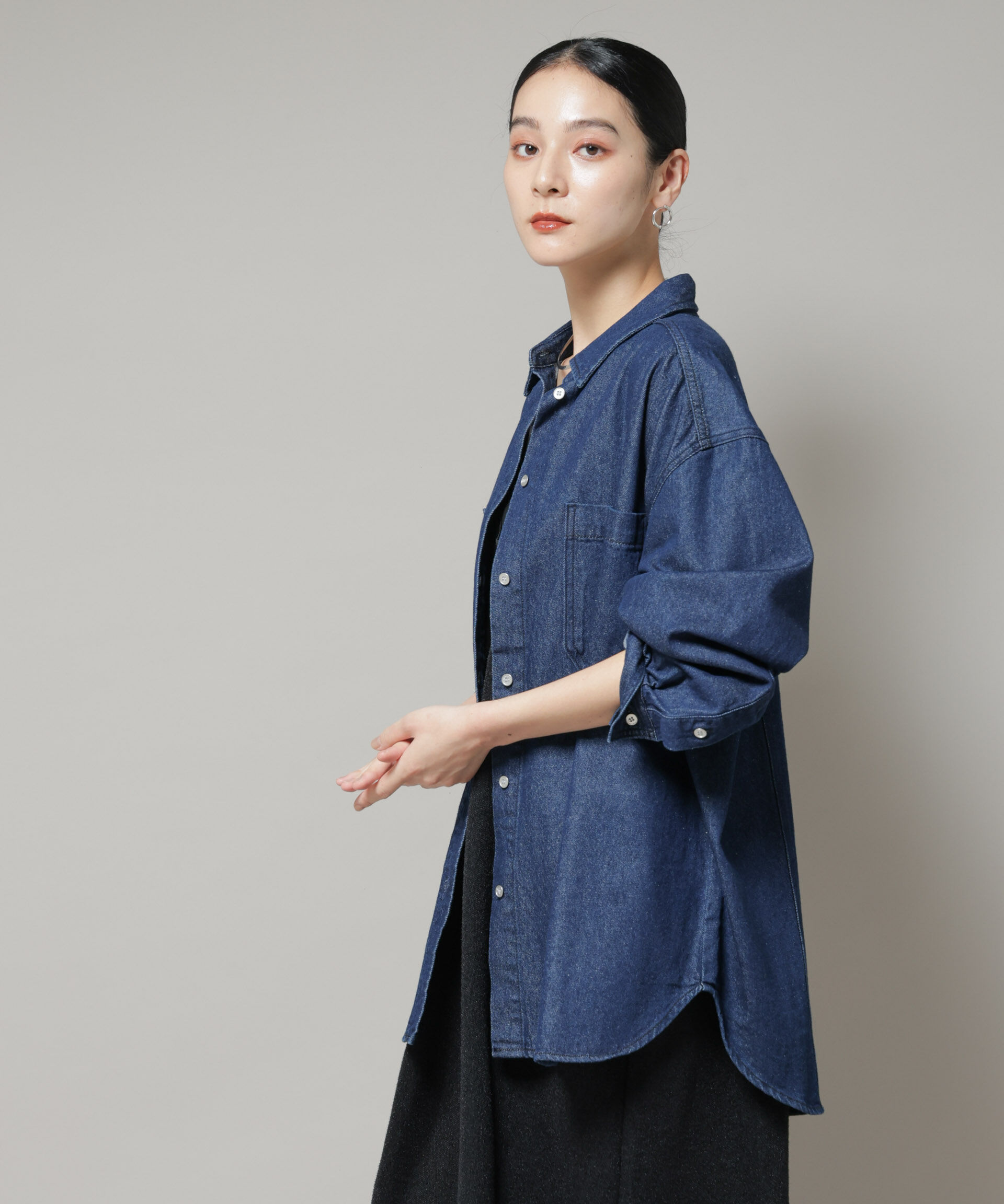 nano･universe「刺繍入りデニムワイドシャツ(セットアップ可)」|シャツ・ブラウス|
