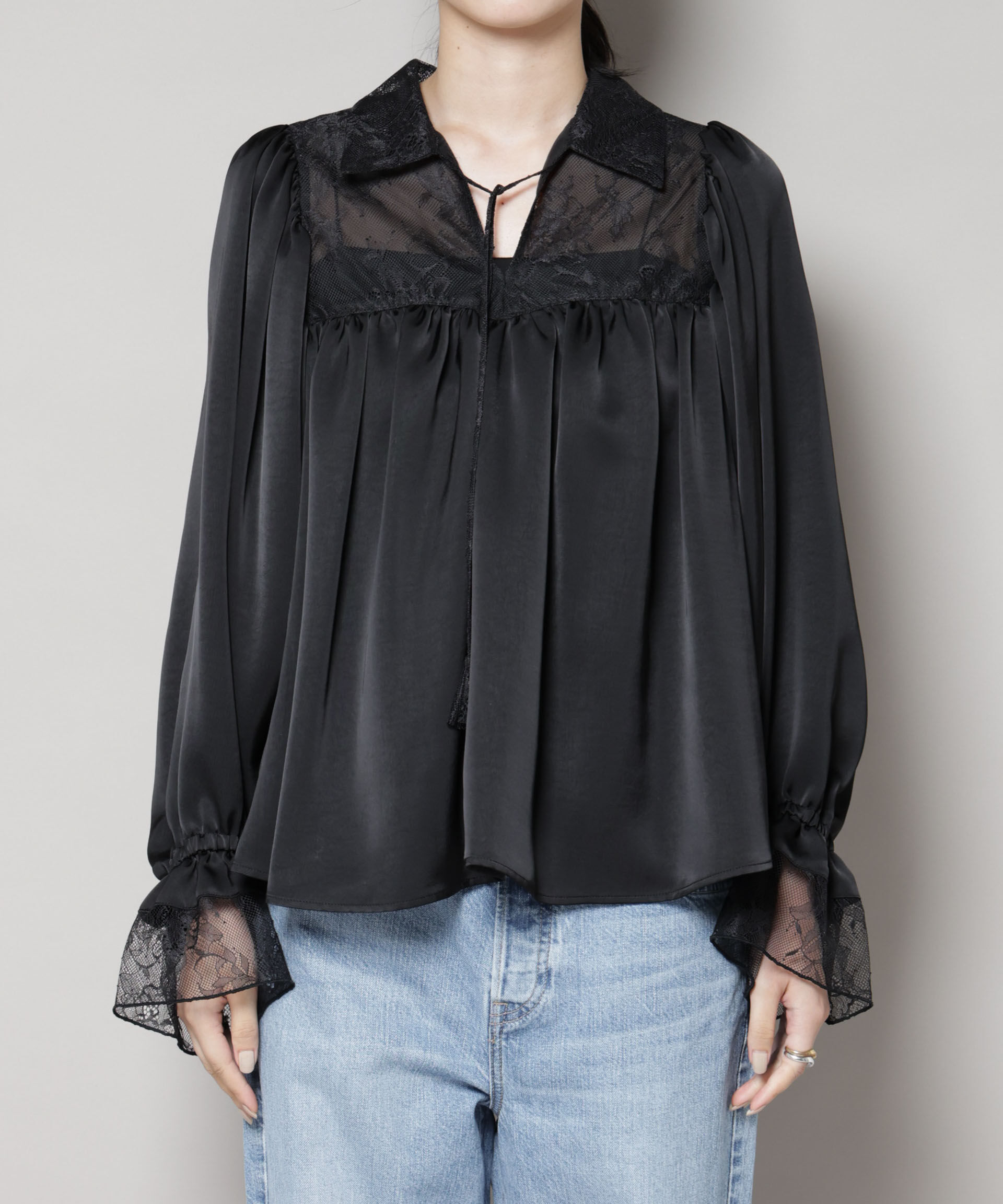 nano･universe「レースコンビギャザーブラウス」|シャツ・ブラウス|