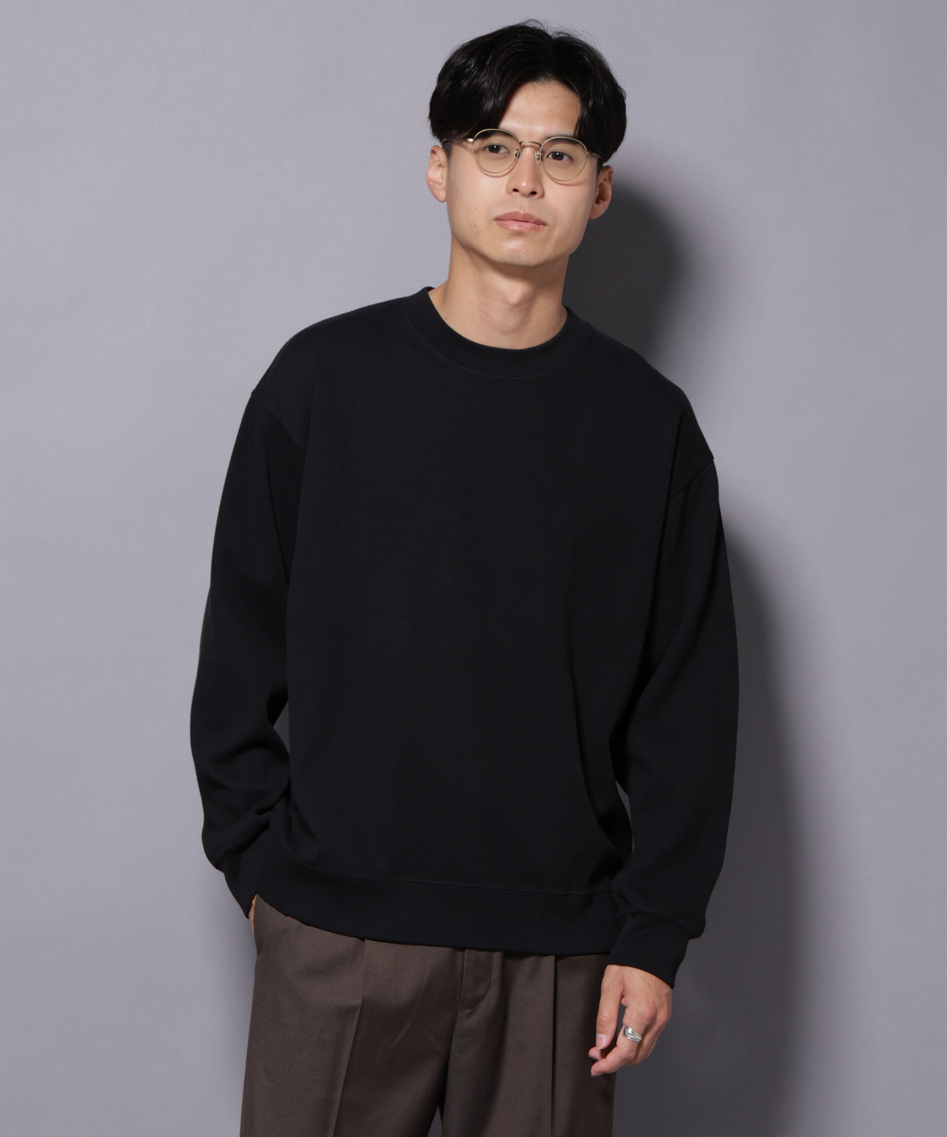 nano･universe「コットンガーメントダイサーマルクルーネックプルオーバー」|Tシャツ・カットソー|ブラック