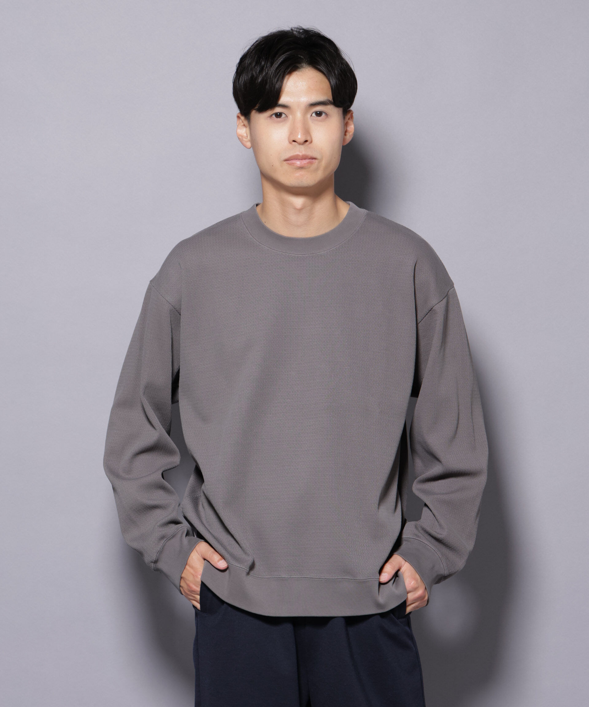 nano･universe「コットンガーメントダイサーマルクルーネックプルオーバー」|Tシャツ・カットソー|チャコール3