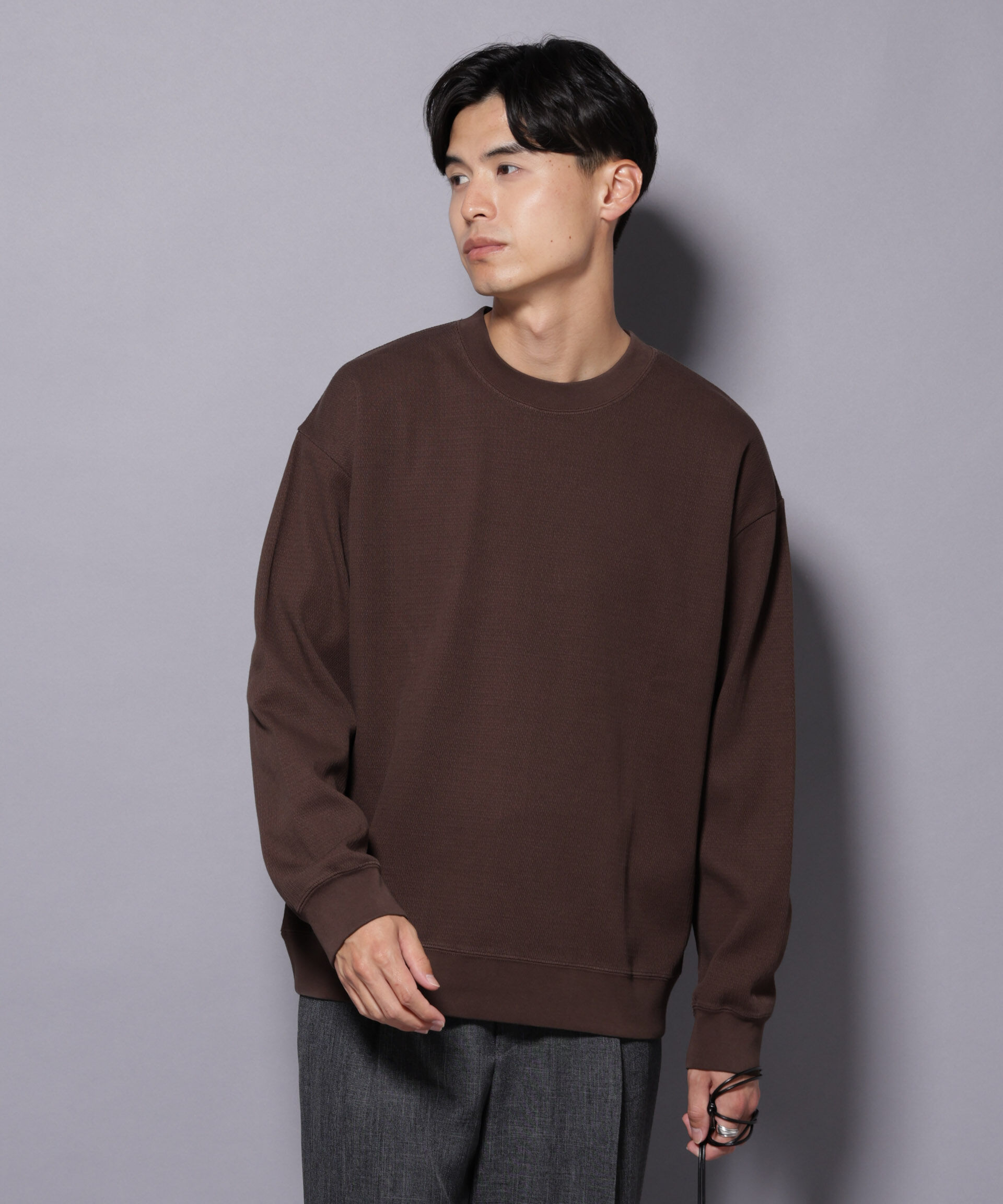 nano･universe「コットンガーメントダイサーマルクルーネックプルオーバー」|Tシャツ・カットソー|ブラウン
