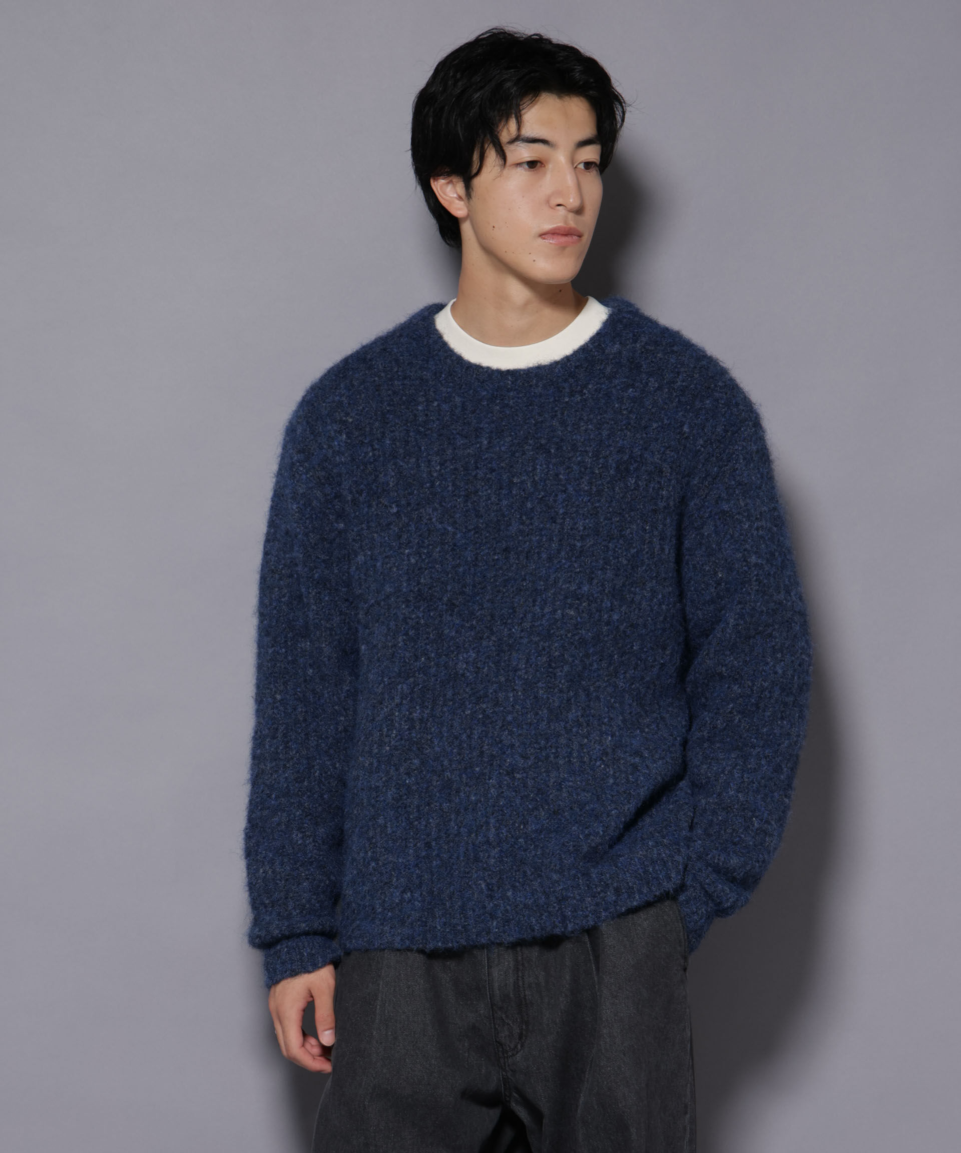 nano･universe「ウールミックスローゲージニット」|ニット・セーター|ブルー