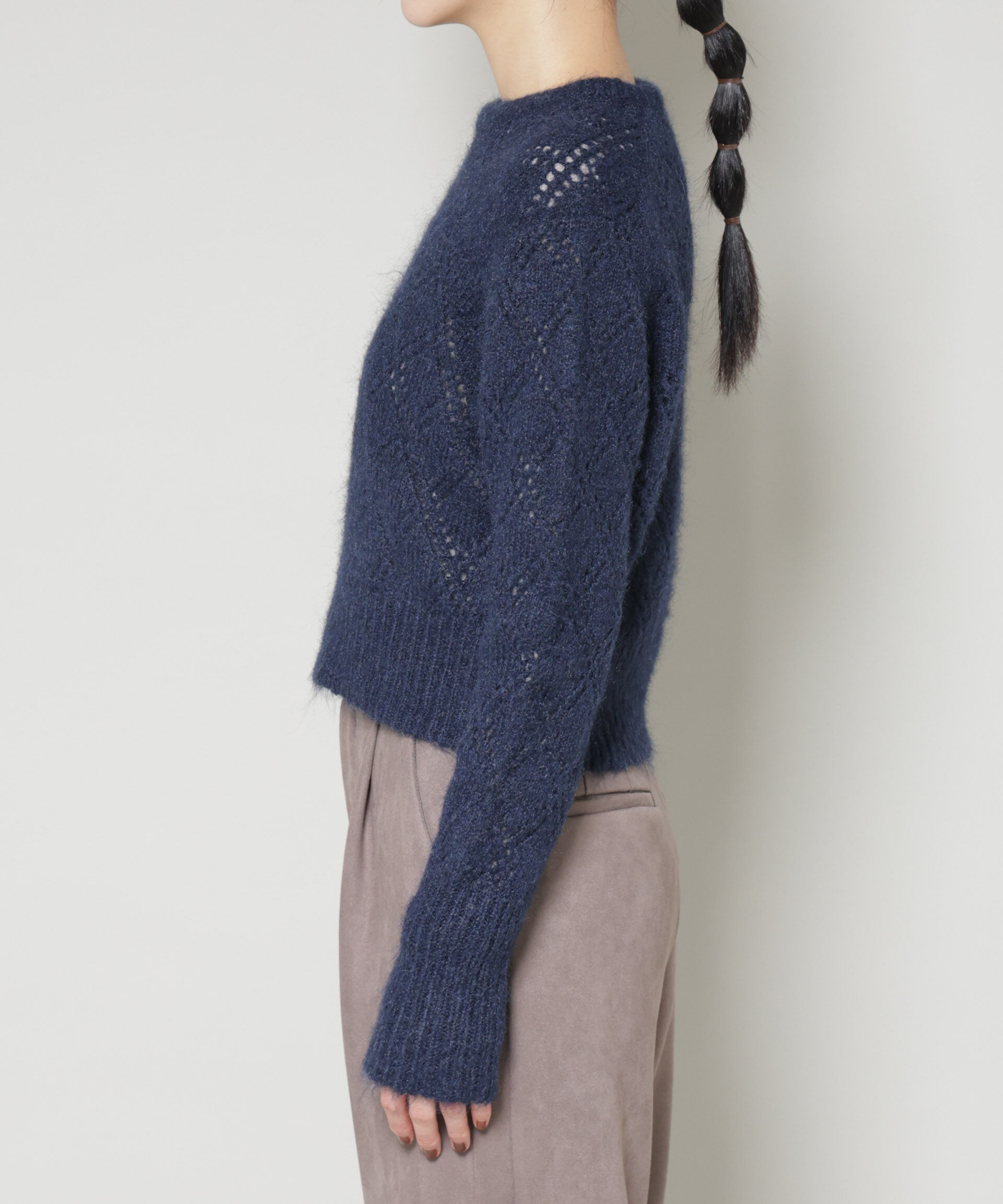 nano･universe「ヘアリー透かしダイヤ柄ニットプルオーバー」|ニット・セーター|