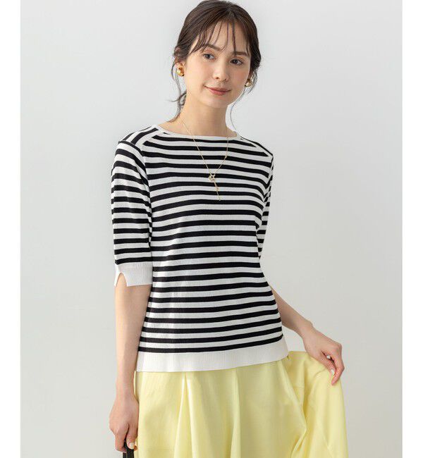 組曲「5分袖ニットＴシャツ」|ニット・セーター|ボーダー系1