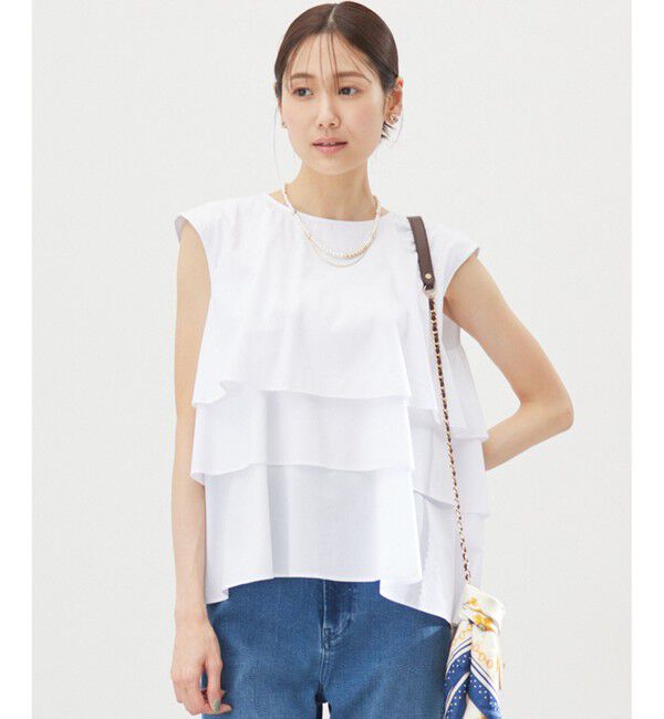 組曲「【WEB限定】コットンレーヨンシャーティングノースリーブ ブラウス」|シャツ・ブラウス|アイボリー系