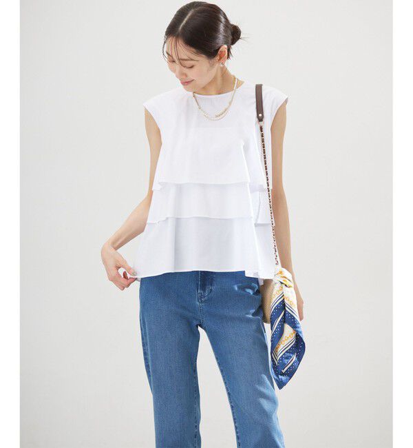 組曲「【WEB限定】コットンレーヨンシャーティングノースリーブ ブラウス」|シャツ・ブラウス|
